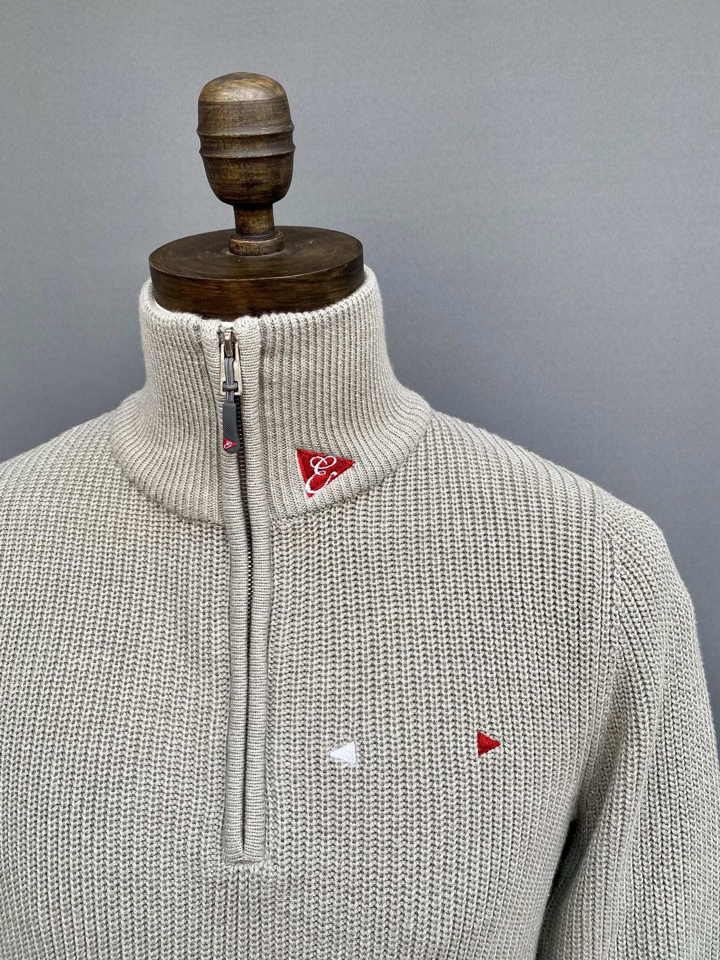 Mens Fisherman Rib Zip Sweater Navy and Stone