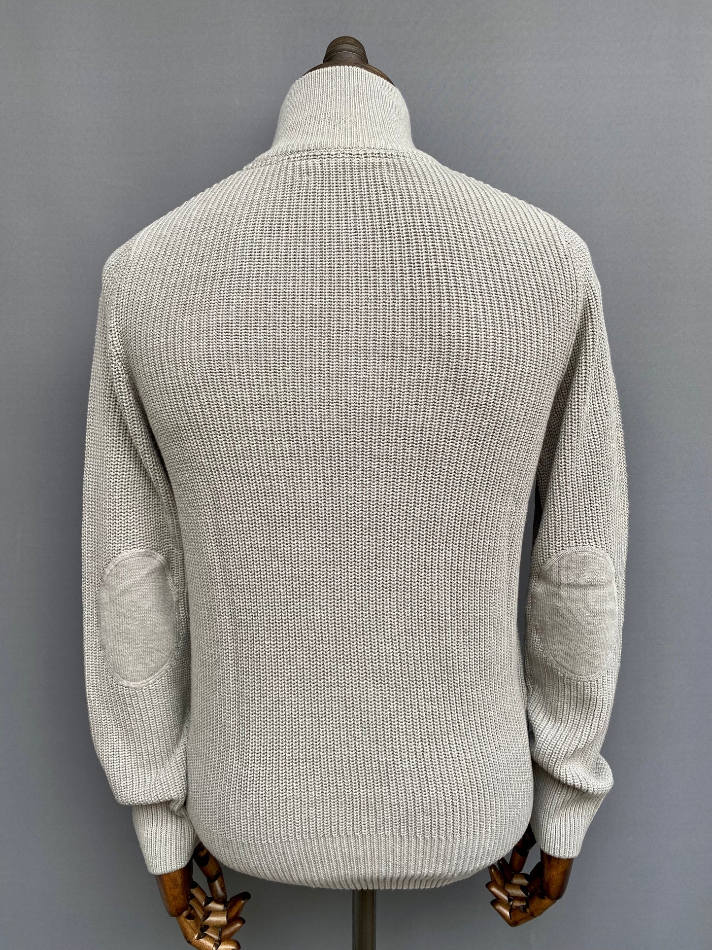 Mens Fisherman Rib Zip Sweater Navy and Stone
