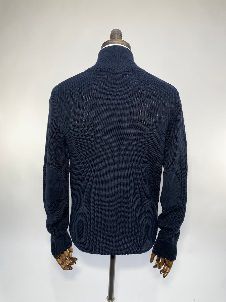 Mens Fisherman Rib Zip Sweater Navy and Stone